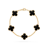 Pulseira Trevo Ônix Dourada Vestimi