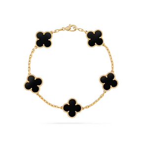 Pulseira Trevo Ônix Dourada Vestimi