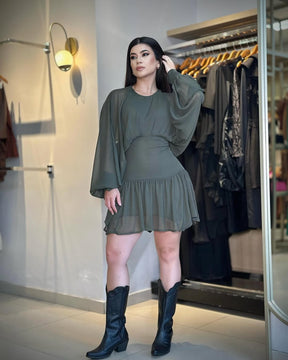 Vestido Verde Oliva Manga Longa Vestimi