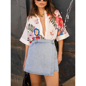 Camisa Linho Bordada Flores Vivas –VESTIMI