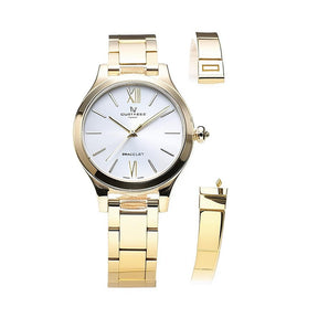 Conjunto Luxo Relógio + Pulseira Dourada