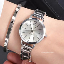 Conjunto Luxo Relógio + Pulseira Dourada