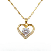 Colar Coração Dourado com Cristal Central