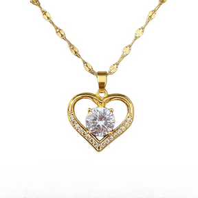 Colar Coração Dourado com Cristal Central
