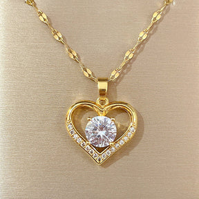 Colar Coração Dourado com Cristal Central